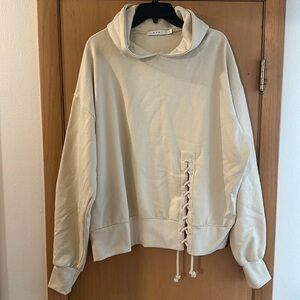 mnml Men’s Oversized Lace Up Hoodie Hooded Sweatshirt Cream Size Small